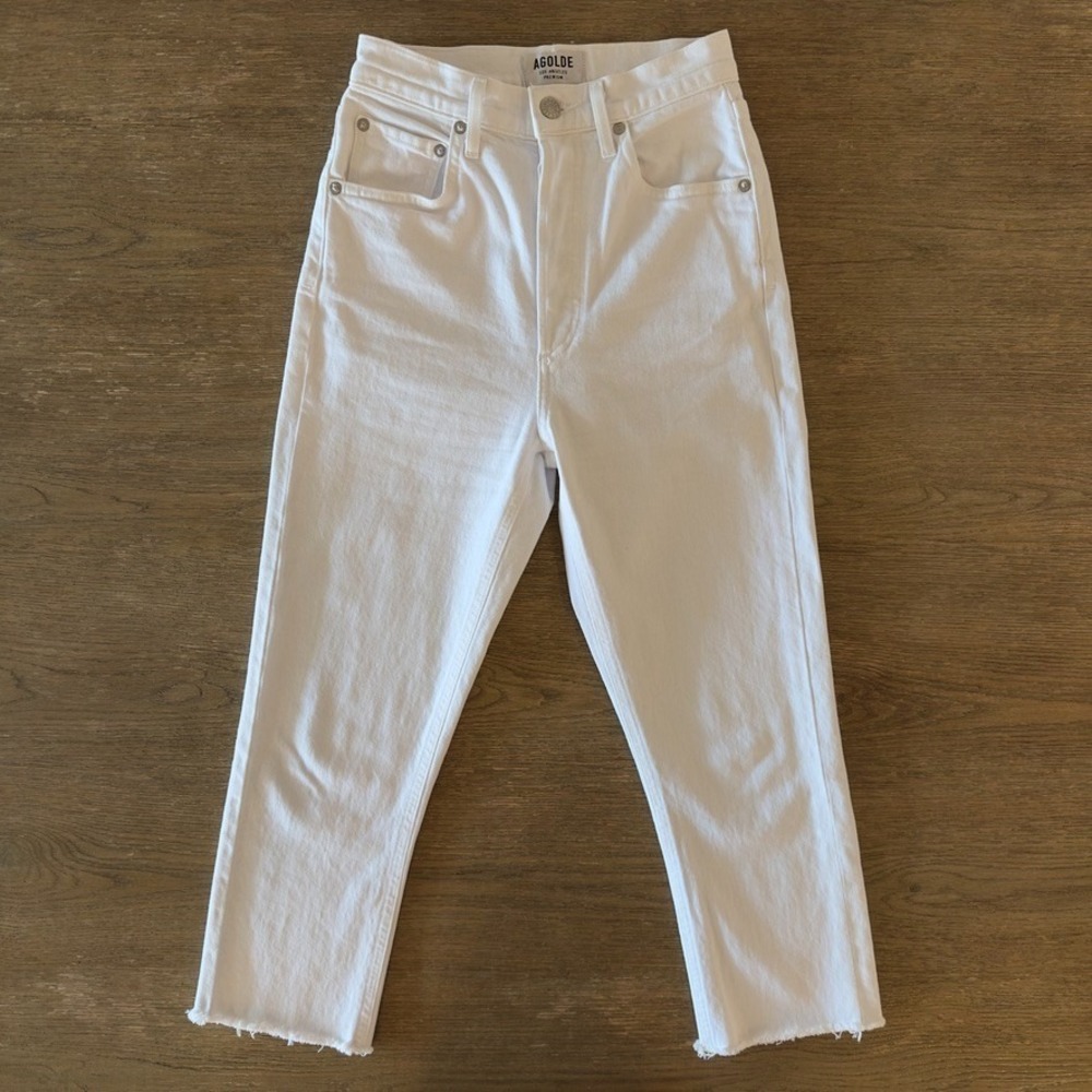 AGOLDE White Riley Straight Crop Denim Jeans-Button Fly-Raw Hem High Rise-Sz 23